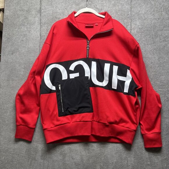 Hugo Boss‎ Premium Zip Up Darius Logo Sweatshirt Mens Small Red Jacket